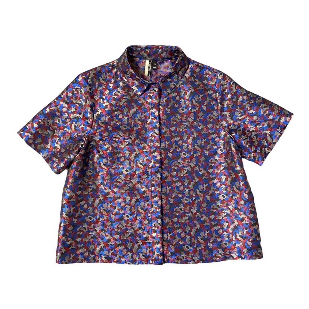 TOPSHOP Multicolor Metallic Button Down Crop Top 4
